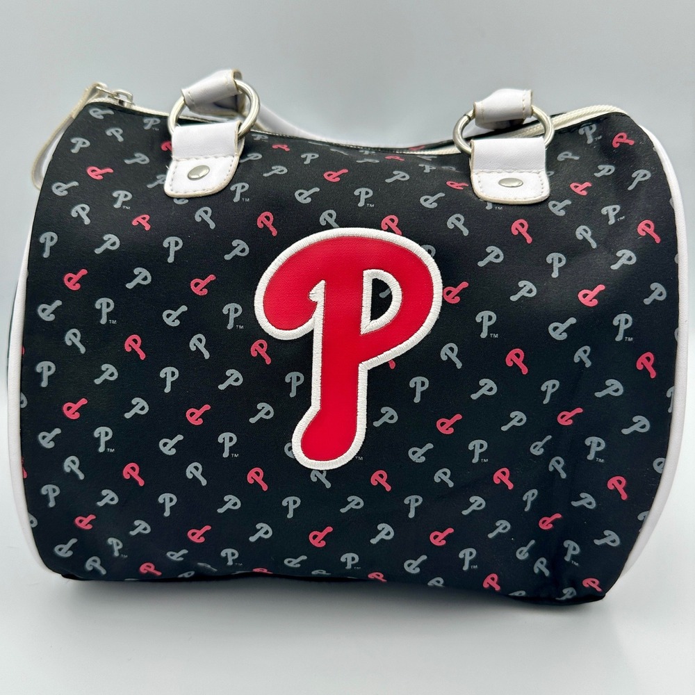 Philadelphia Phillies MLB Bowler Handbag Black Red White Logo Print Satchel Bag